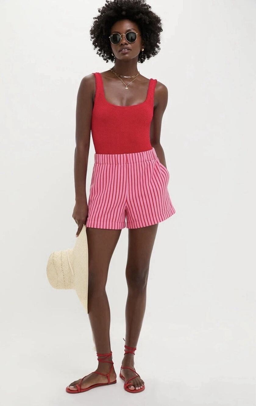 TUCKERNUCK Pink and Red Stripe Pique Wyatt Shorts Size S NWT